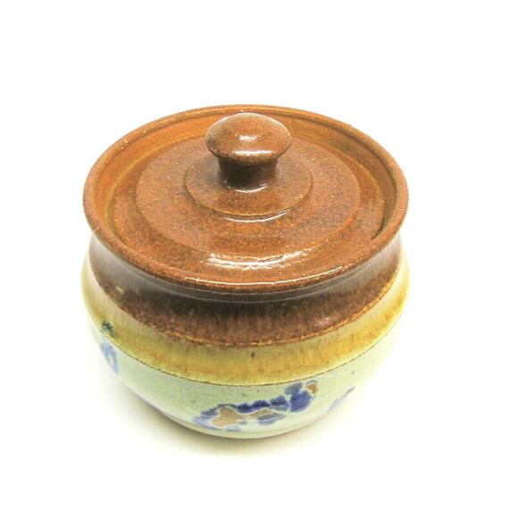 Studio Pottery SUGAR BOWL & LID Butter Jam Dish Signed African Hawaiian Designs - Picture 3 of 5